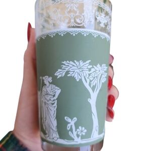 Vintage Jeanette 2/Set Grecian Green & White Cottagecore Drinking Glasses